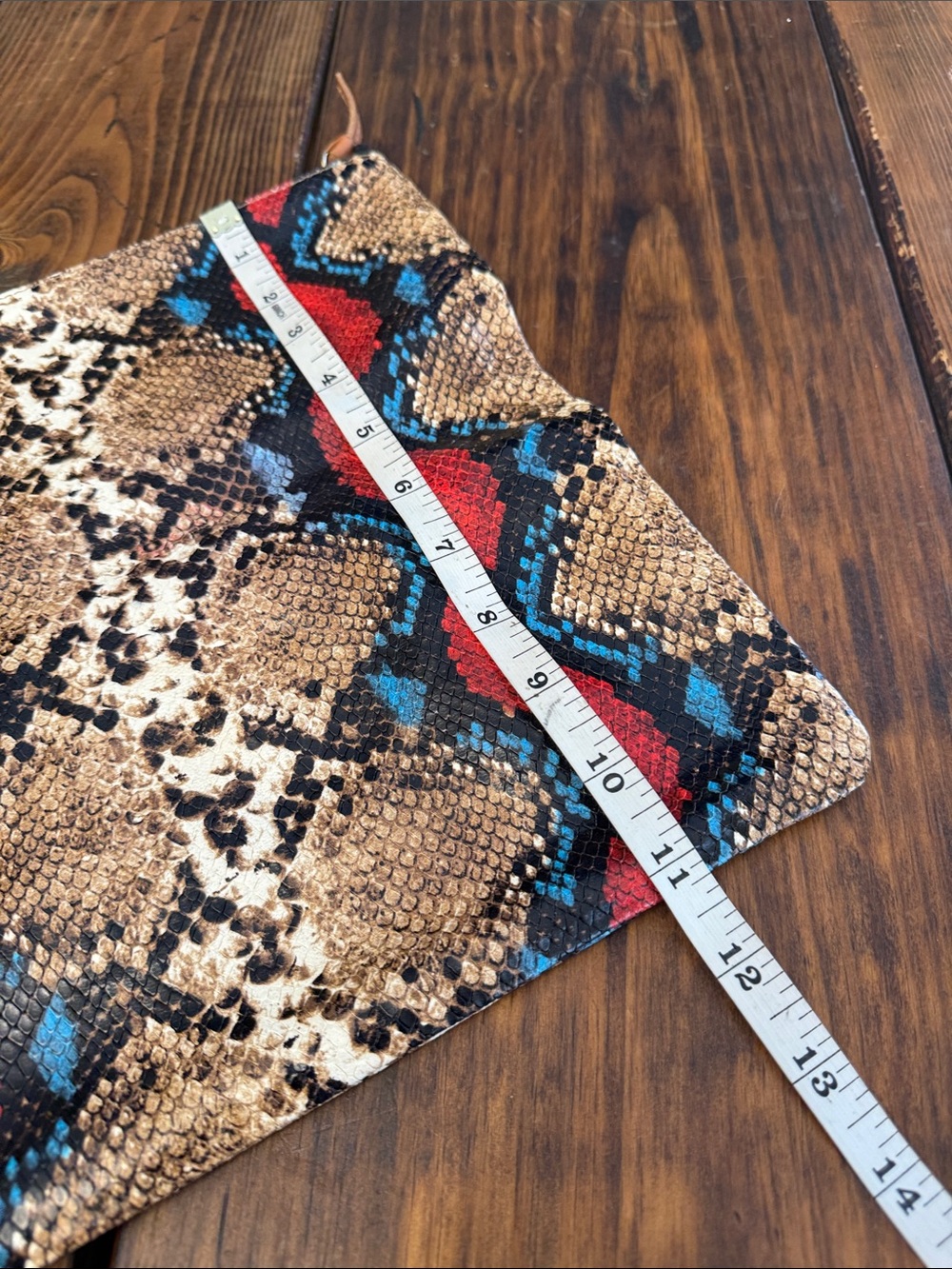 Clare V Snake-Print Foldover Clutch Wallet in Red, Blue and Tan. Like new. - Picture 6 of 6